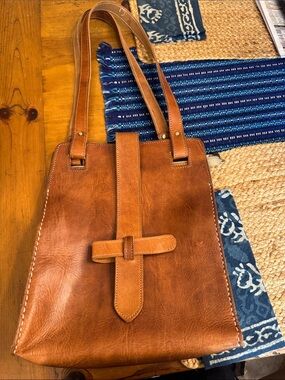 Brown Leather Tote Bag with Strap Detail
